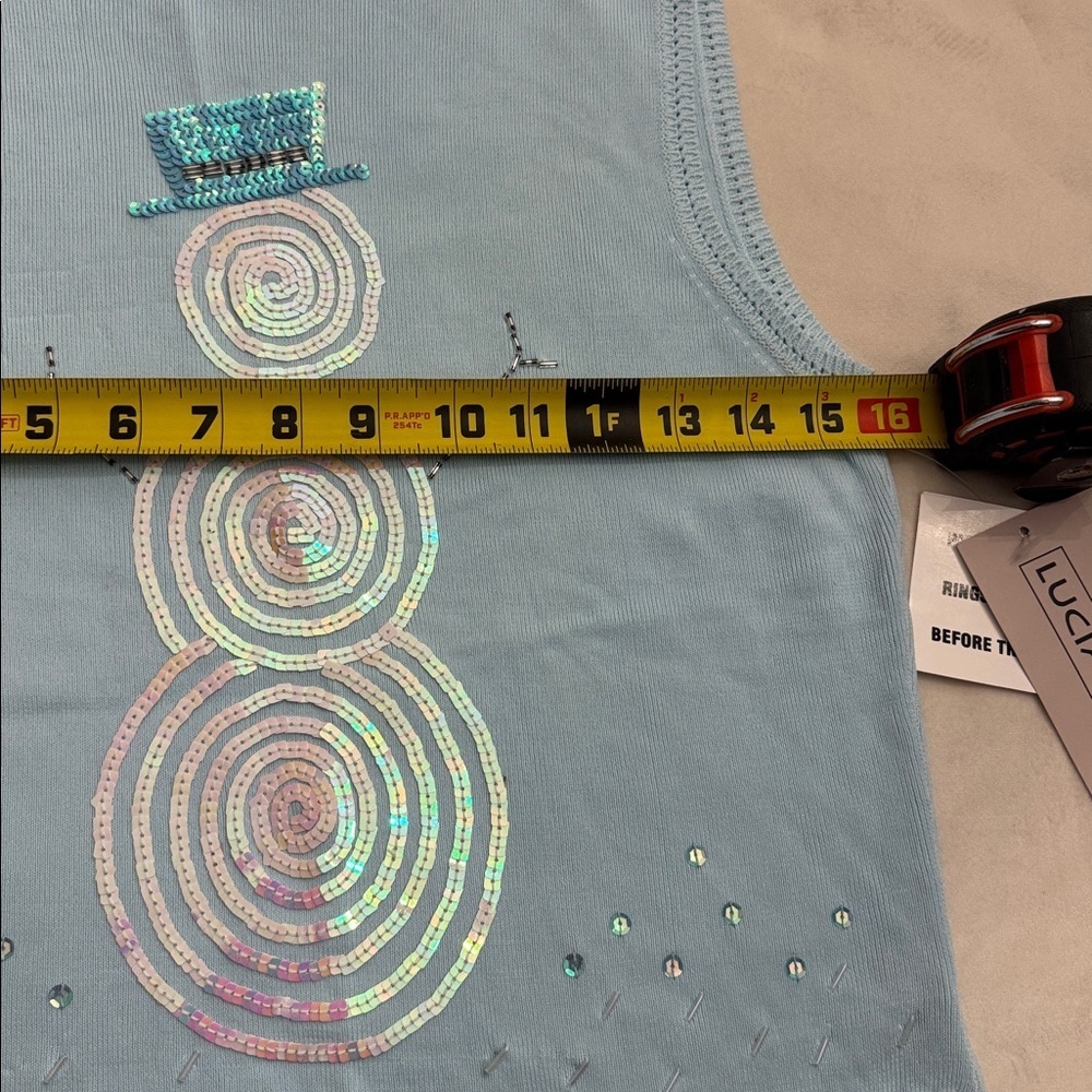 NWT! Lucia Burns Light Blue Sequin Snowman Tank Top, sz L - Picture 10 of 11